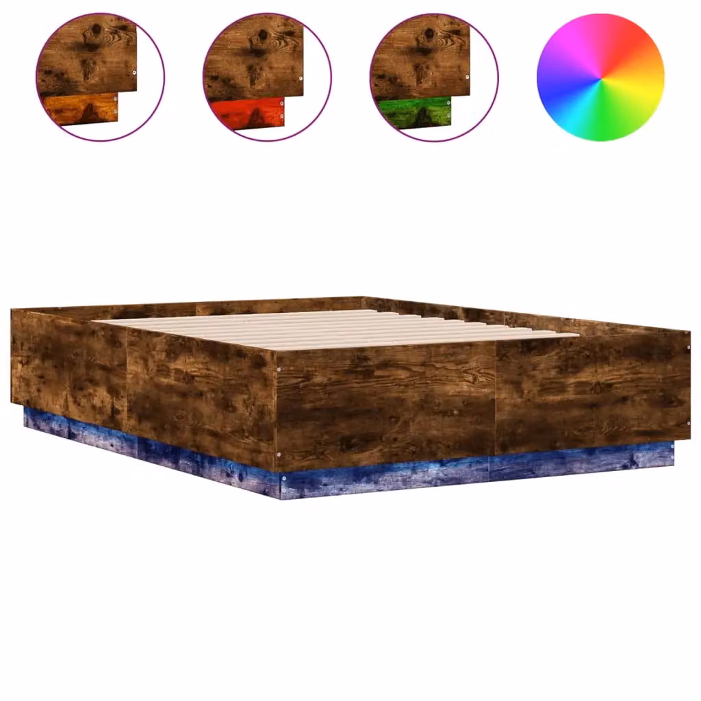 Berkfield Home Smoked Oak Small Double Bed Frame with LED Lighting and USB Charging Port, Brown, W/D/H: 120 x 190 cm – 2