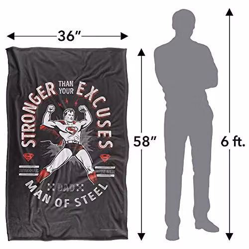 Warner Bros. Superman Dad Stronger Than Your Excuses Super Soft Fleece Throw Blanket, Multicolour, W/D/H: 91 x 147 cm – 4