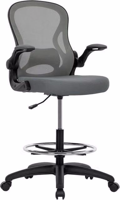 Vinseto Ergonomic Mesh Drafting Office Chair with Foot Ring and Lumbar Support in Grey – 1