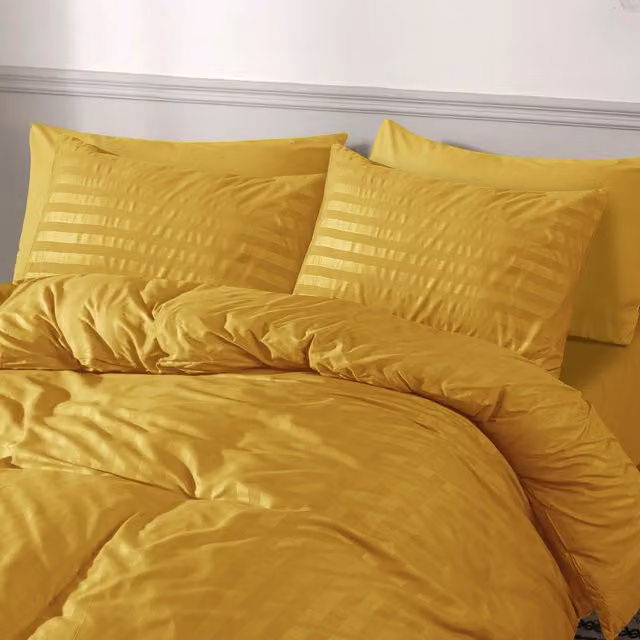 Cotton Passion Yellow Striped Microfibre Duvet Cover and Pillowcase Set, W/D/H: 90 x 200 cm and 50 x 75 cm