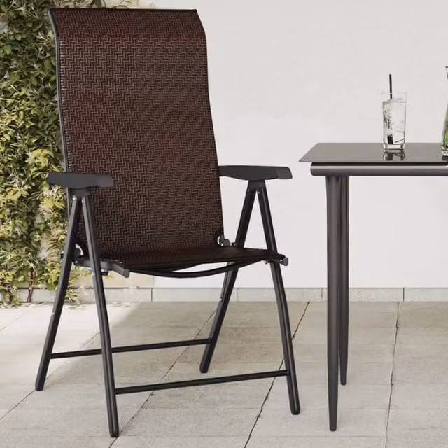 Berkfield Home Set of 4 Folding Garden Chairs in Brown Poly Rattan – 1