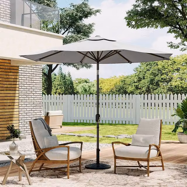Livingandhome 3m Traditional Garden Parasol with Base, Light Grey