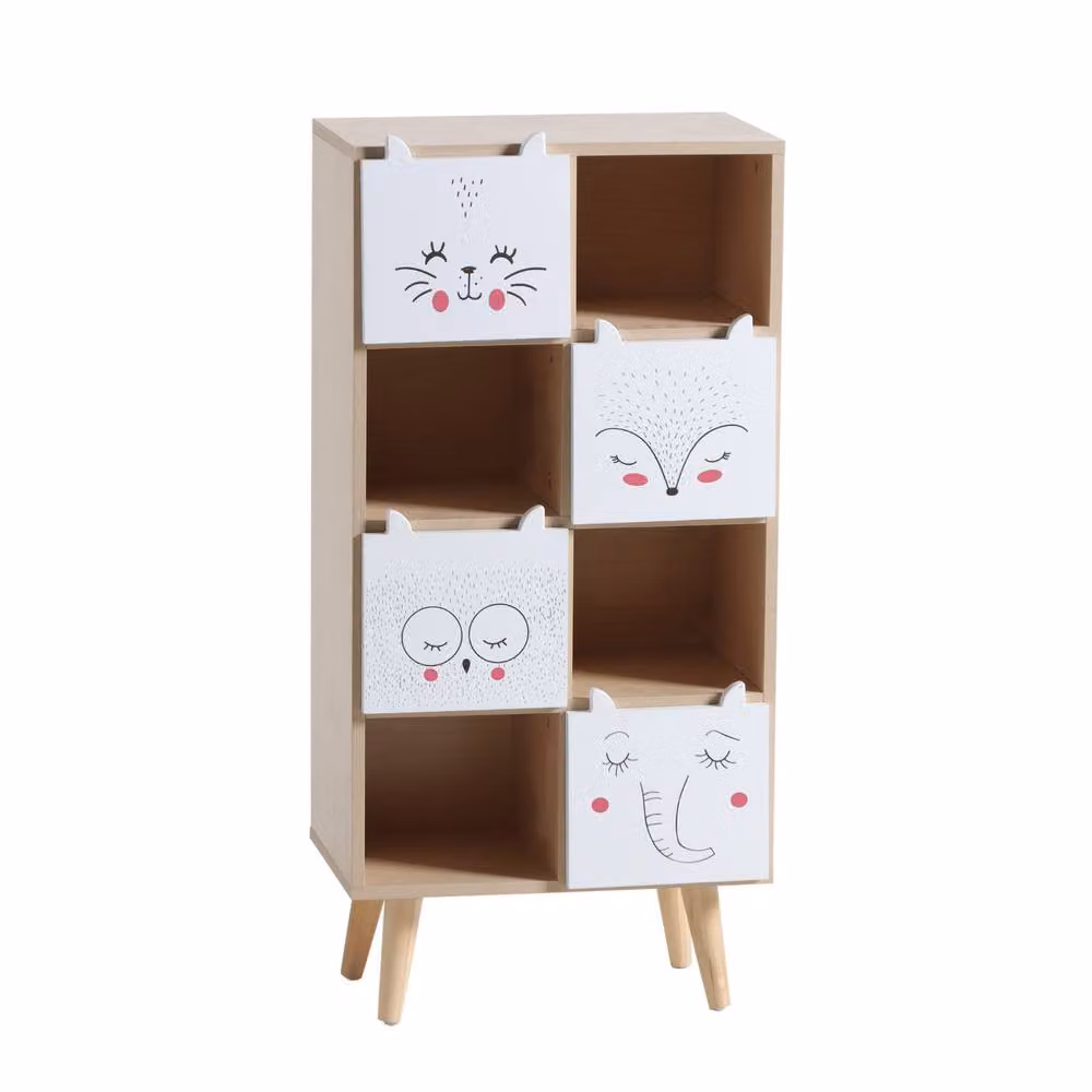 Home Source Milo Kids Bedroom Cube Bookcase and Storage Cabinet with 8 Cubes and 4 Drawers in White and Multicolour – 3