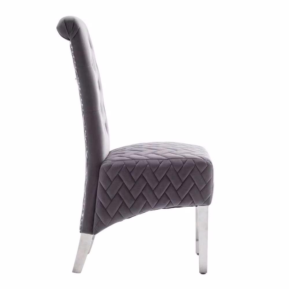Home Luxe Interior Marlow Dining Chair Pair in Dark Grey Velvet with Lion Knocker Detail – 2