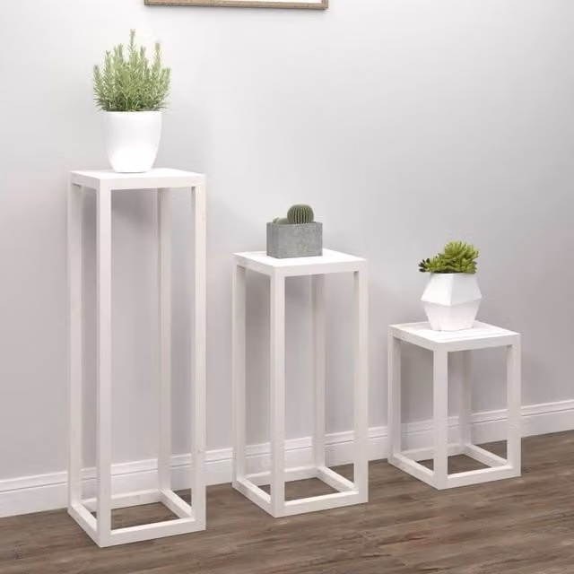 Berkfield Home Beautiful 3 Piece White Solid Pine Wood Plant Stand Set, H 110 x W 34 x D 34 cm