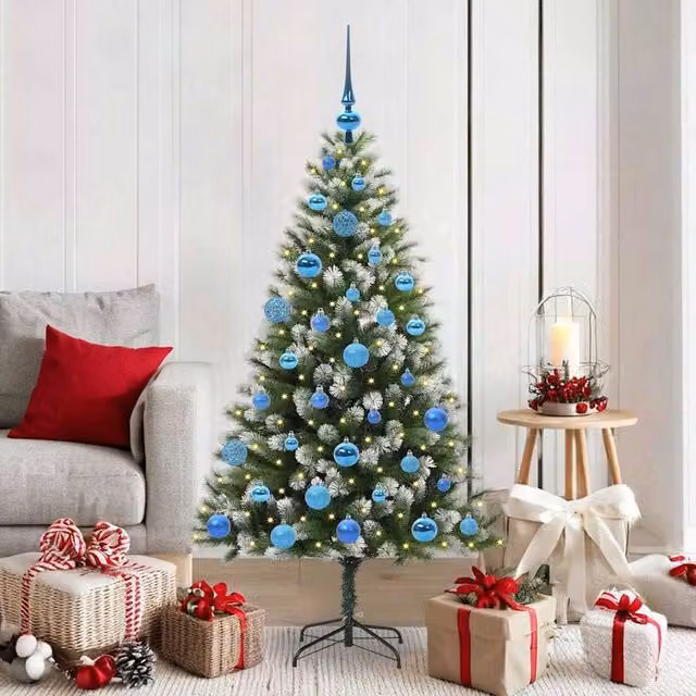 Berkfield Home Artificial Hinged Christmas Tree with Flocked Snow, Green, Height: 150 cm – 1