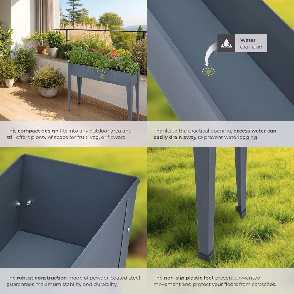 tectake Calendula Steel Raised Bed in Dark Grey, W: 98.5 cm, D: 26 cm, H: 82.5 cm – 4
