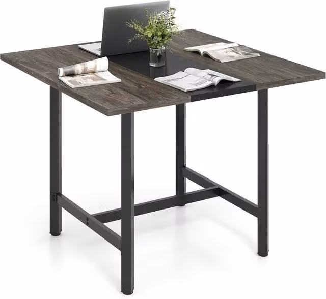Costway Square Conference Table in Grey and Black, W/D/H: 100 x 100 x 90 cm – 1