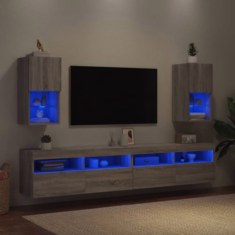 Berkfield Home Set of 2 Modern Grey Sonoma TV Cabinets with Integrated LED Lighting, W/D/H: 60 x 30 x 30 cm – 3