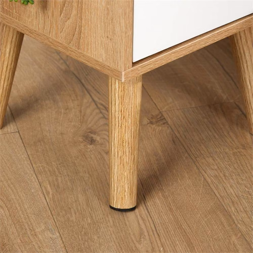 Nordara Set of 2 Oak White Bedside Cabinets with 2 Drawers and Wooden Legs in Brown – 3