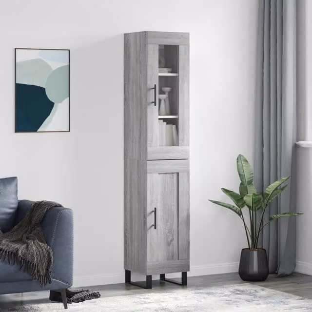 Berkfield Home Grey Sonoma Highboard with Glass Doors, W/D/H: 34.5 x 34.0 x 180.0 cm – 1