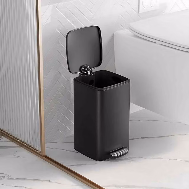The Bazaarist Compact Steel Kitchen Pedal Bin with Soft Close and Removable Inner Bucket, Black