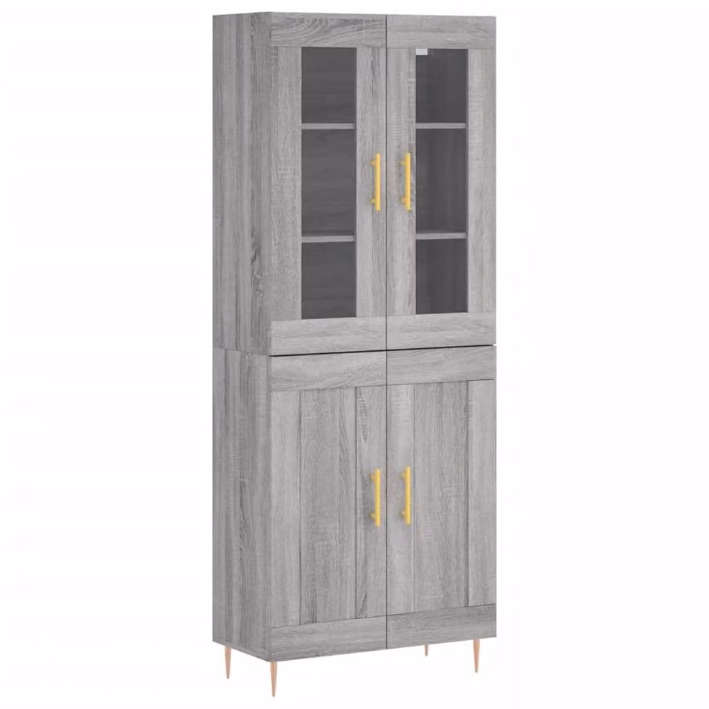 Berkfield Home Sonoma Highboard in Grey with Glass Doors, W/D/H: 69.5 x 34 x 180 cm – 3