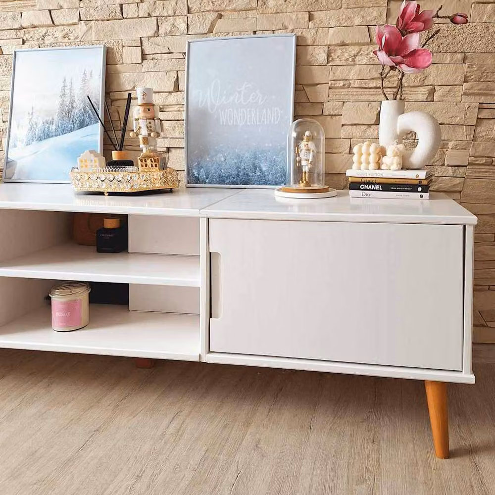 Berkfield Home MOLDE White TV Cabinet in Solid Pine Wood, W: 158 cm, D: 40 cm, H: 49 cm – 4