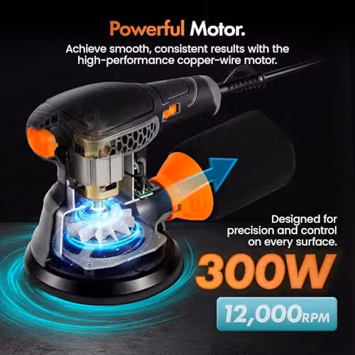 VonHaus 300W 6-Speed Orbital Sander in Grey with 125mm Base and 12 Sanding Pads – 2