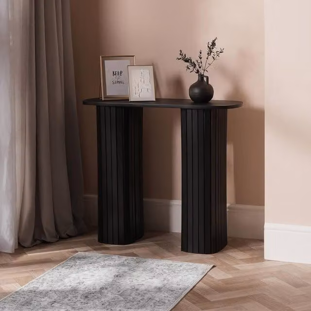 OHS Madison Ribbed Engineered Wood Console Table in Black – 1