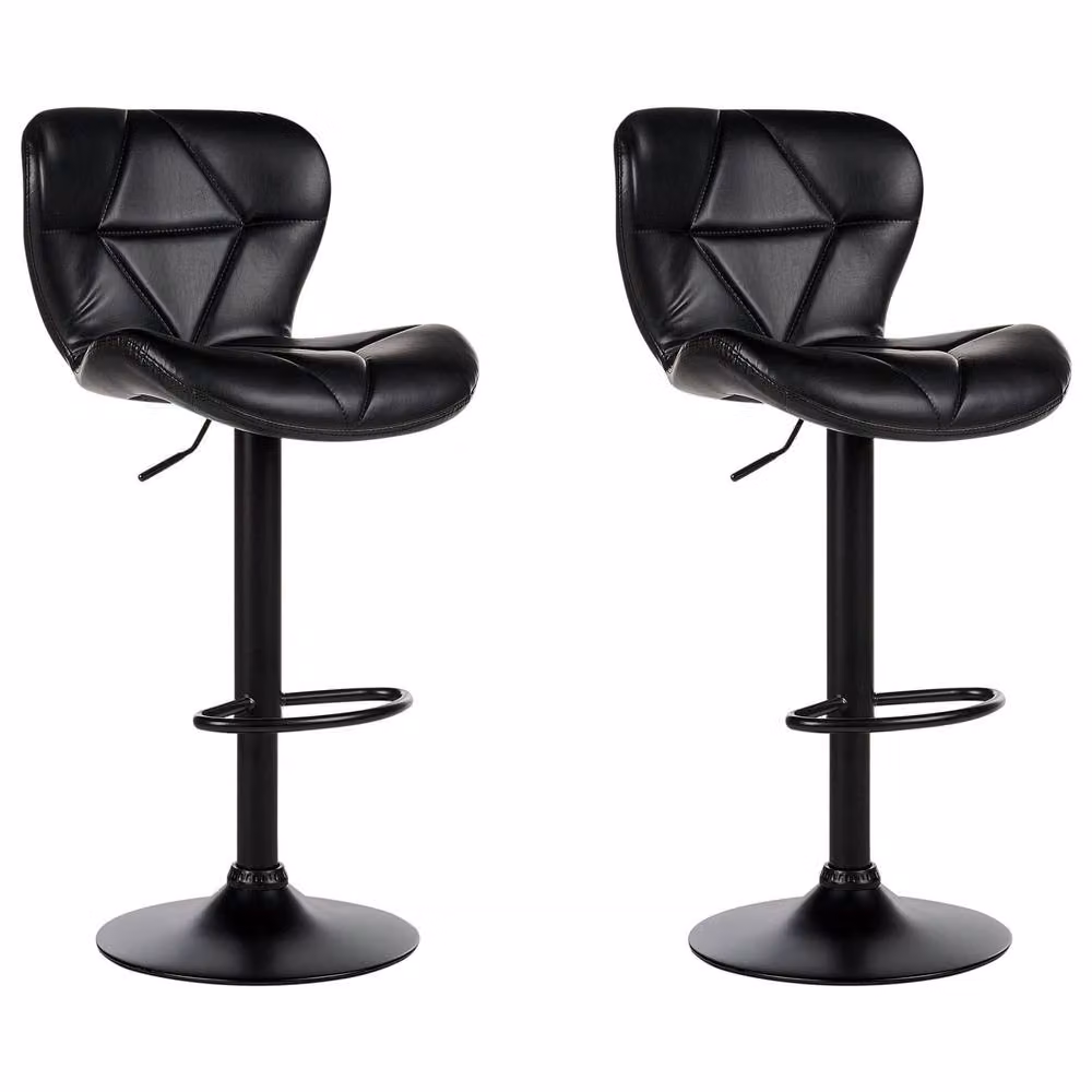 Wyld and Coco Set of 2 Black Faux Leather Industrial Bar Stools with Adjustable Swivel and Metal Base – 2
