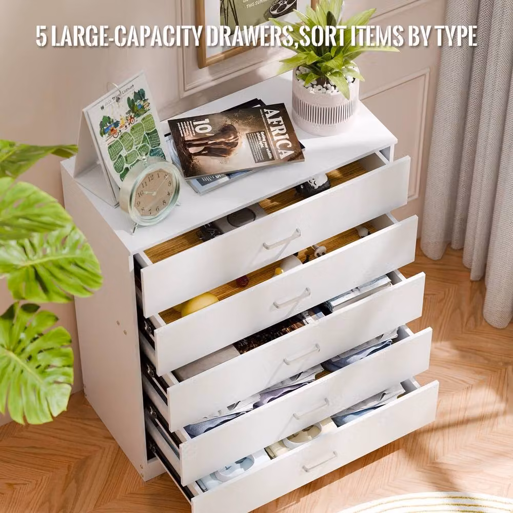 FORGEVIO Modern 5 Drawer Chest of Drawers and Dressing Table in White – 3