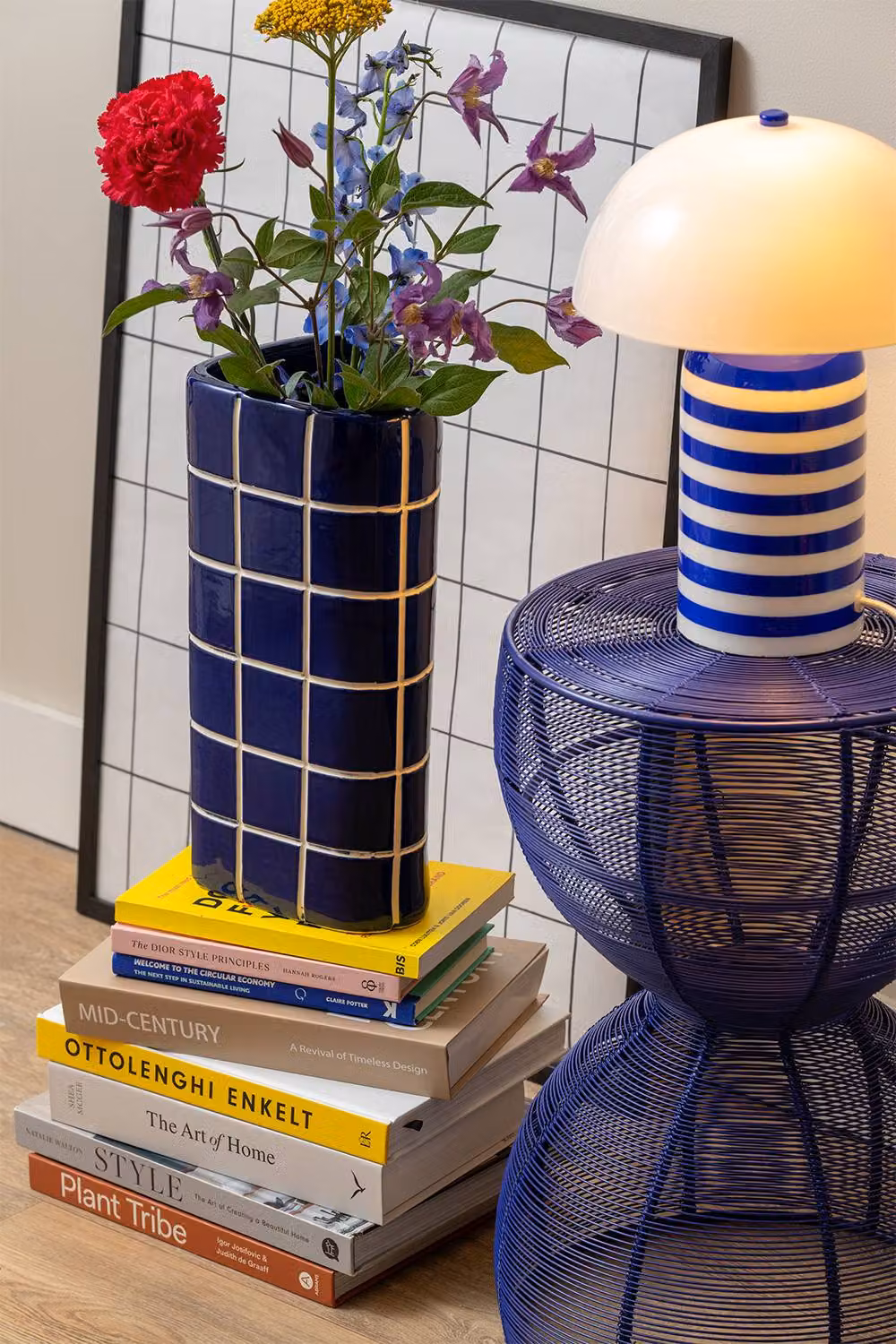 PRESENT TIME Leitmotiv Rayado Retro Iron Table Lamp in Cobalt Blue and White – 3
