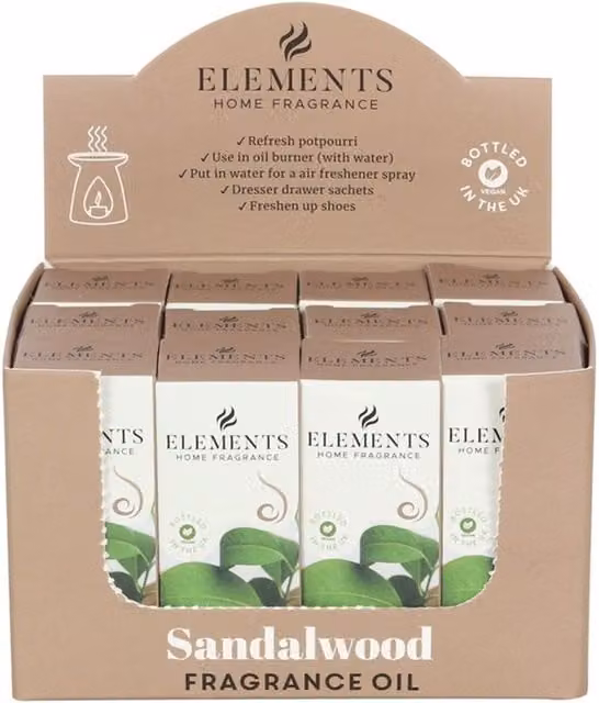 KDMK Set of 12 Elements Sandalwood Fragrance Oils, Woody and Floral, Brown