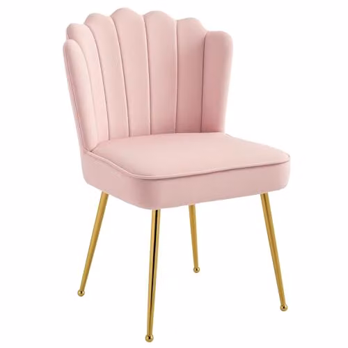 HOMCOM Shell Luxe Velvet Accent Chair in Pink with Gold Metal Legs, W/D/H: 57 x 58 x 88 cm