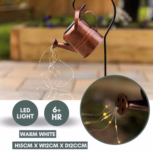 Garden Mile Solar Powered Watering Can Lantern with Ground Spike, Black or Brown Metal Outdoor Decorative Garden Light – 3