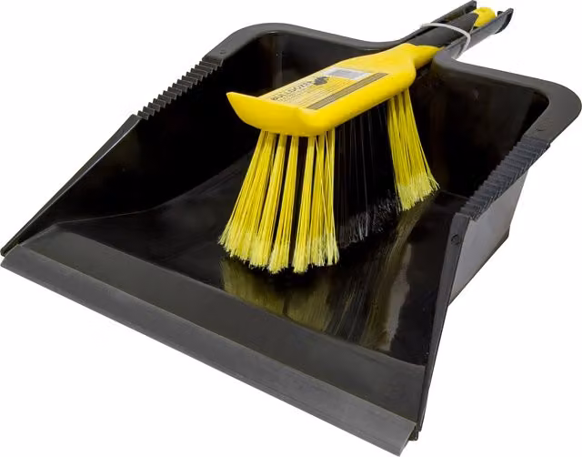 Charles Bentley Heavy Duty Bulldozer Dustpan Set in Black and Yellow
