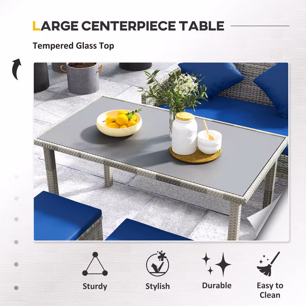 STILVORA 5 Piece Modern Sofa Set with Metal Frame in Blue – 5