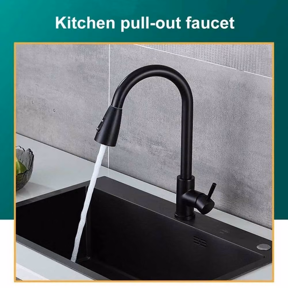 SPETLEK Single Lever Kitchen Sink Mixer Tap with Pull Out Spout and Spray Function in Matt Black, H: 100 cm, W: 52 cm – 2