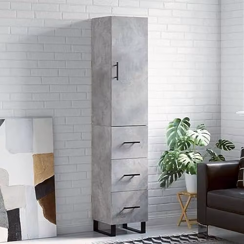 vidaXL Modern Highboard in Concrete Grey with Hinged Doors and Internal Shelves, W/D/H: 34.5 x 33.8 x 180 cm – 2