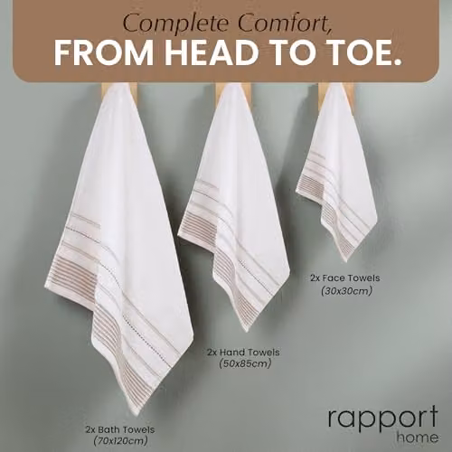 Rapport Home Dakota Stripe 6-Piece Cotton Towel Bale in Beige and White, 500gsm – 3