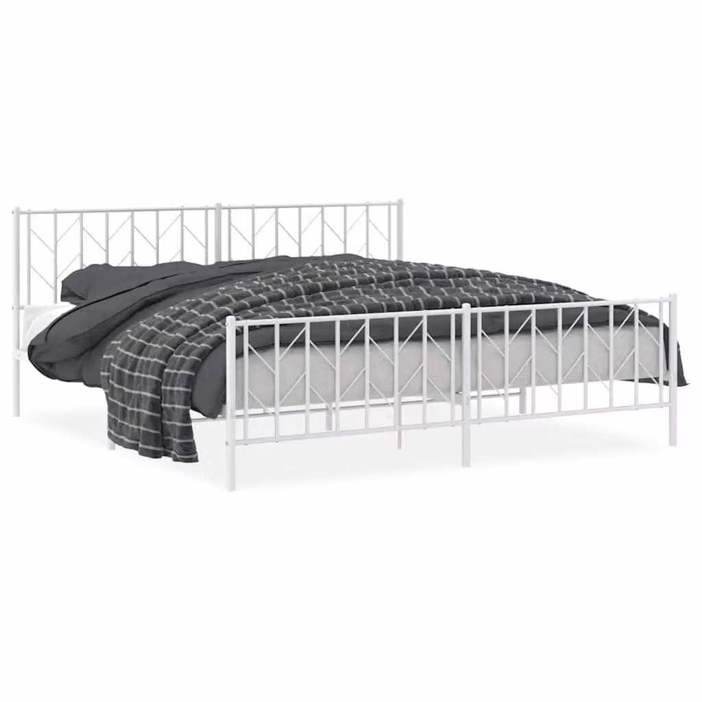 Berkfield Home Metal Bed Frame with Footboard, White, 193 x 203 cm – 2