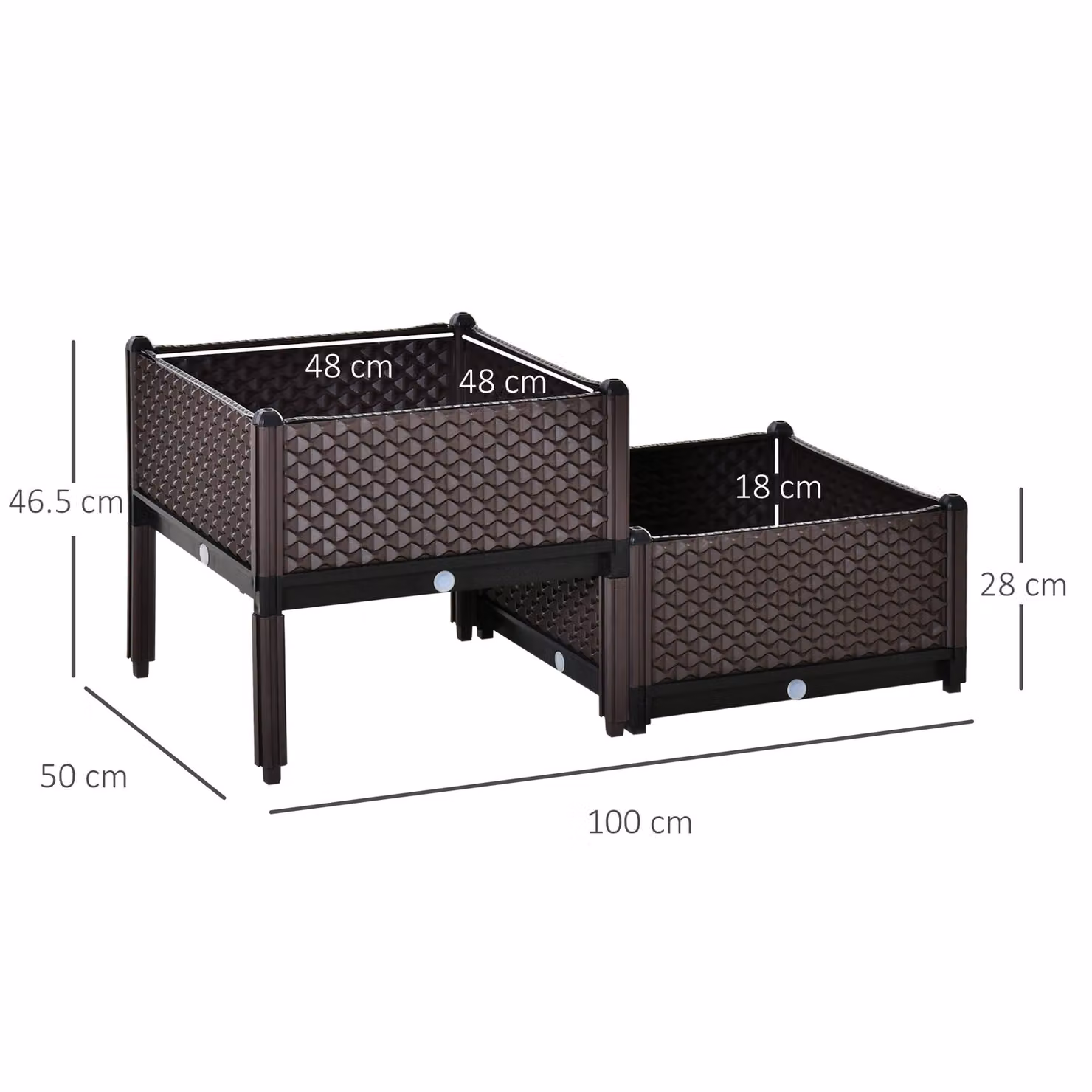 Outsunny Set of 2 Brown Plastic Self-Watering Raised Garden Bed Planter Boxes W/D/H: 50 x 50 x 46.5 cm – 3