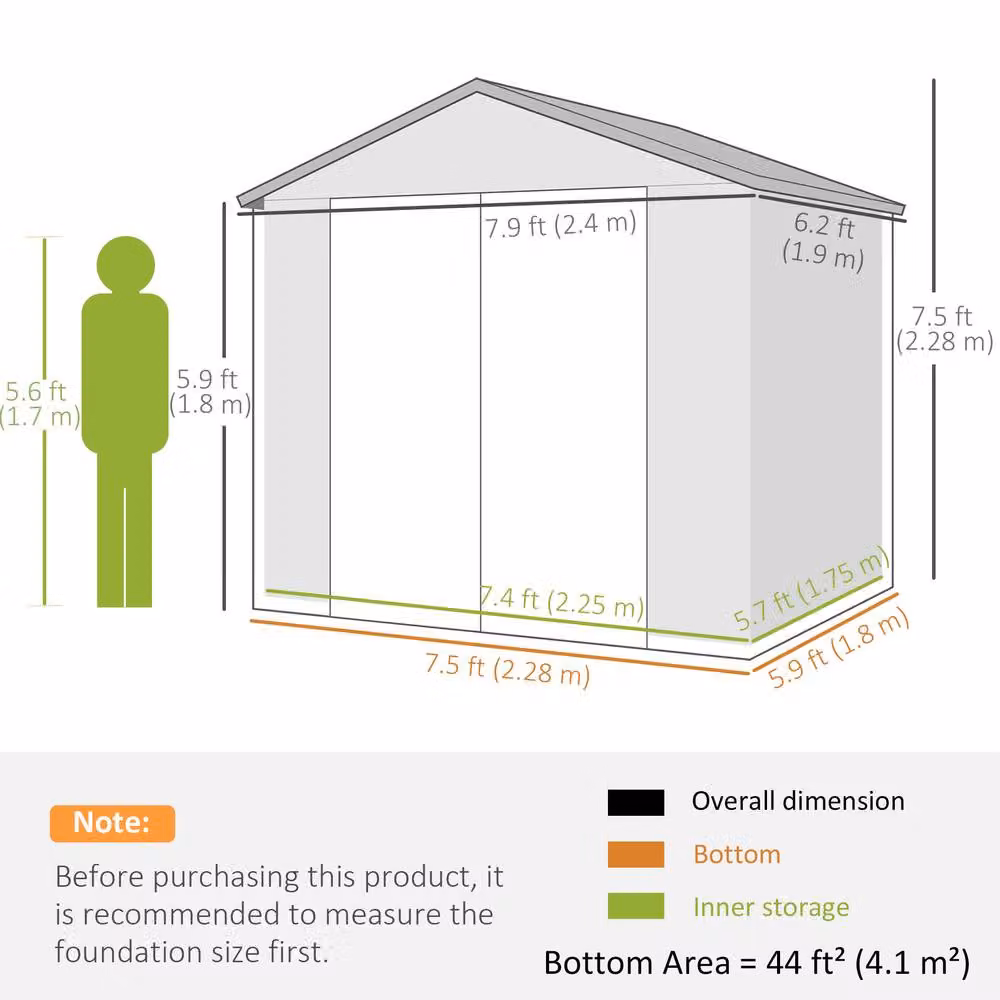 STILVORA Grey Plastic Pent Garden Storage Shed with Lockable Door, W/D/H: 228 x 190 x 190 cm – 2
