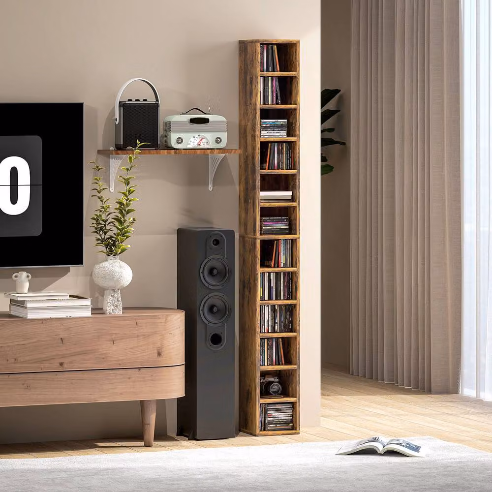 ERGOVEXA 204 CD Tall Narrow Media Storage Tower in Rustic Brown – 5
