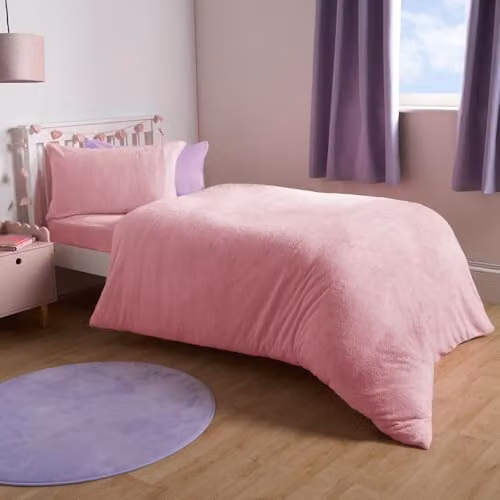 Brentfords Reversible Teddy Fleece Double Duvet Set with Pillowcases in Pink and Purple, 200 x 200 cm – 2