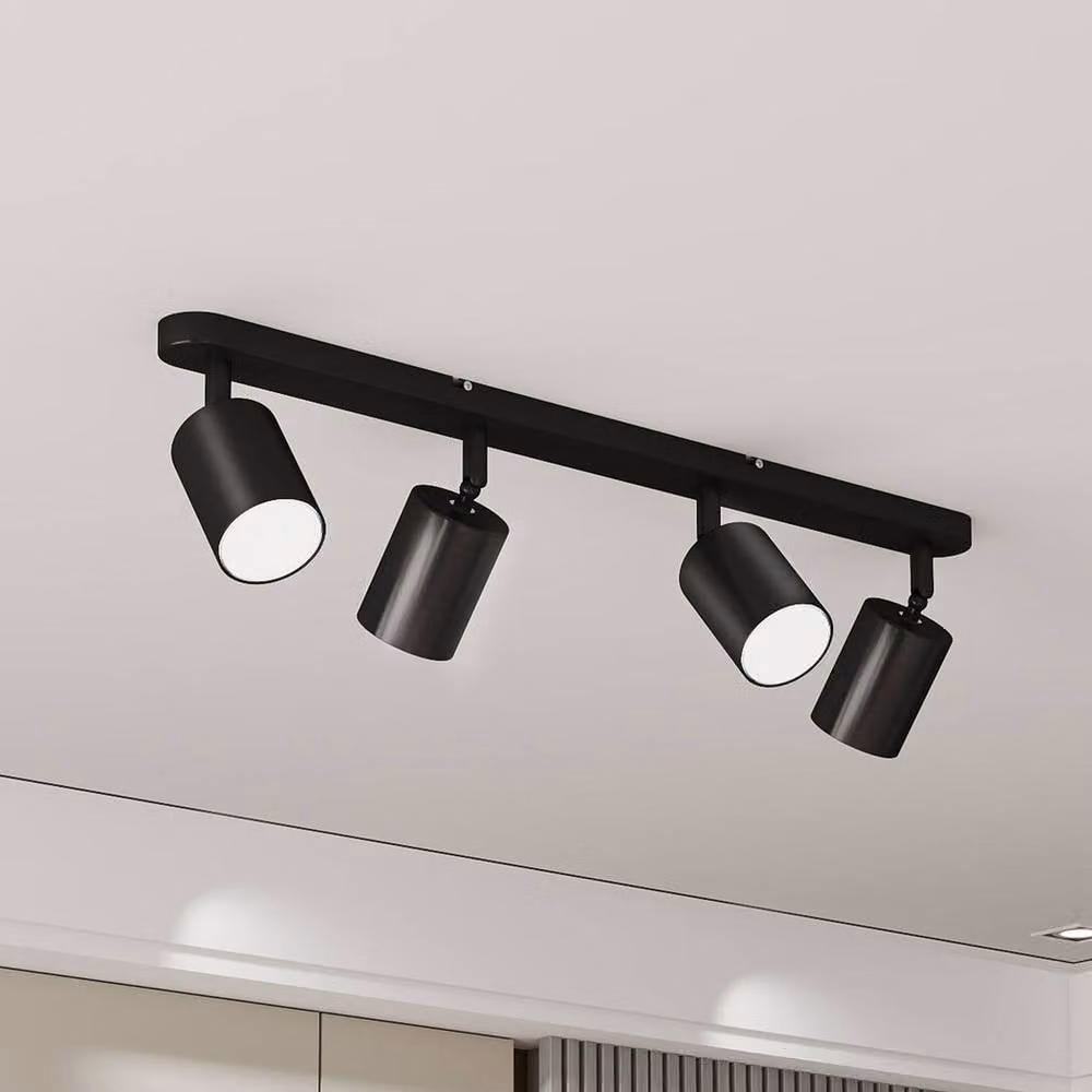 Emitto Modern Black 4-Way Adjustable Metal Ceiling Spotlight with GU10 Bulb Compatibility – 1