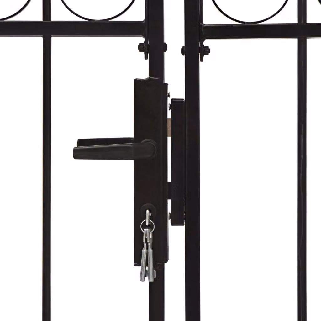 Berkfield Home Black Steel Double Swing Fence Gate with Arched Top, W: 300 cm, H: 175 cm – 2