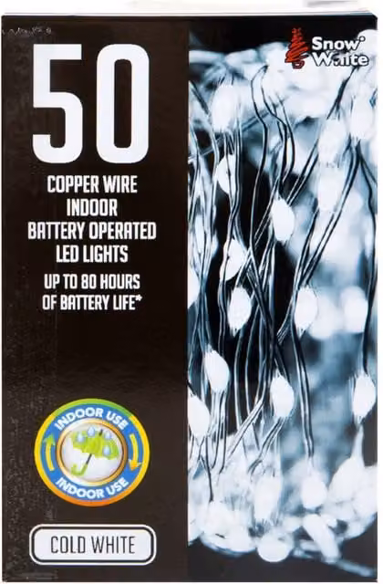 VFM e-Store Indoor Copper Wire Christmas Lights in Cool White (50 LEDs) – 1