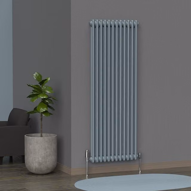 Lux Heat Vertical Coloured Column Radiator in Pebble Grey, H: 150 cm x W: 56 cm