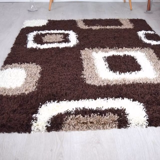 Bravich LTD California Geometric Thick Shaggy Rug in Brown and Cream, W: 80 cm x L: 150 cm – 1