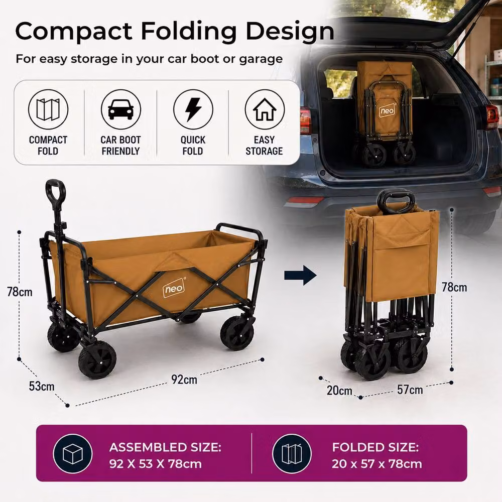 Neo Folding Garden Wagon Cart in Beige with 138L Capacity and 120kg Load Limit – 5