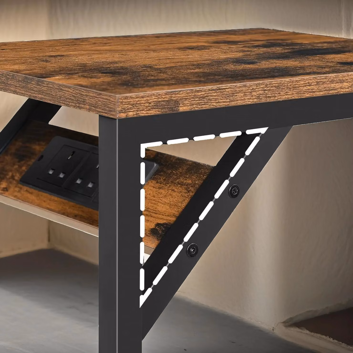 Rafaelo Mobilia C Shaped Side Table with USB Ports and Power Outlets in Brown and Black – 3