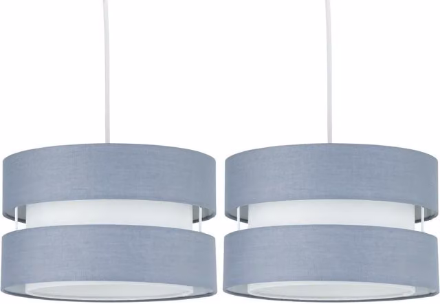 First Choice Lighting Benni Set of 2 Grey Fabric Round Pendant Shades, Diameter: 26 cm