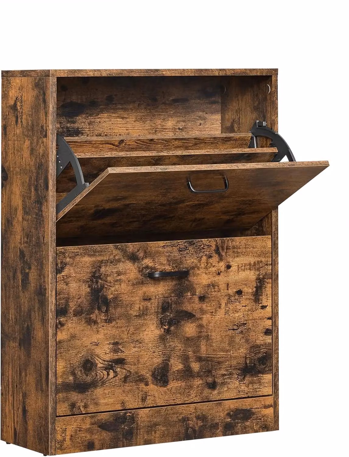 VASAGLE Industrial Slim Shoe Cabinet in Brown with Tilting Compartments and Internal Shelves – 7