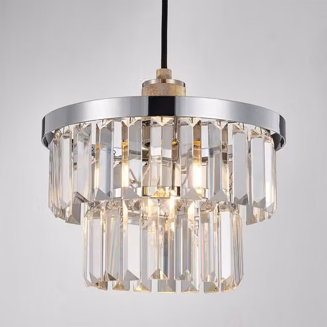 Harper Living Multi-Layer Easy Fit Cylinder Lamp Shade in Chrome with Crystal and Metal Details