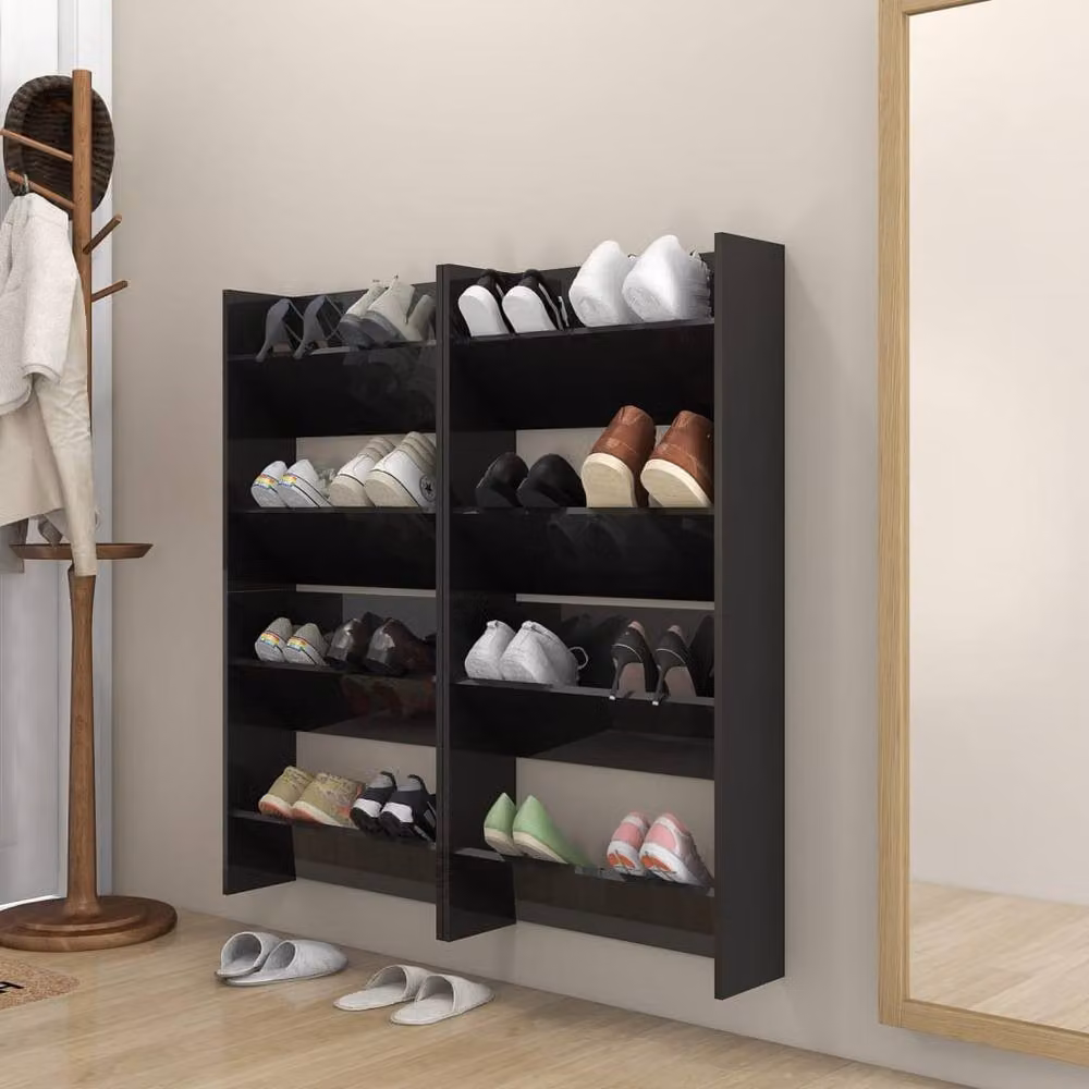 Berkfield Home Set of 4 Wall Mounted High Gloss Black Shoe Cabinets, W: 60 cm, D: 18 cm, H: 60 cm – 2