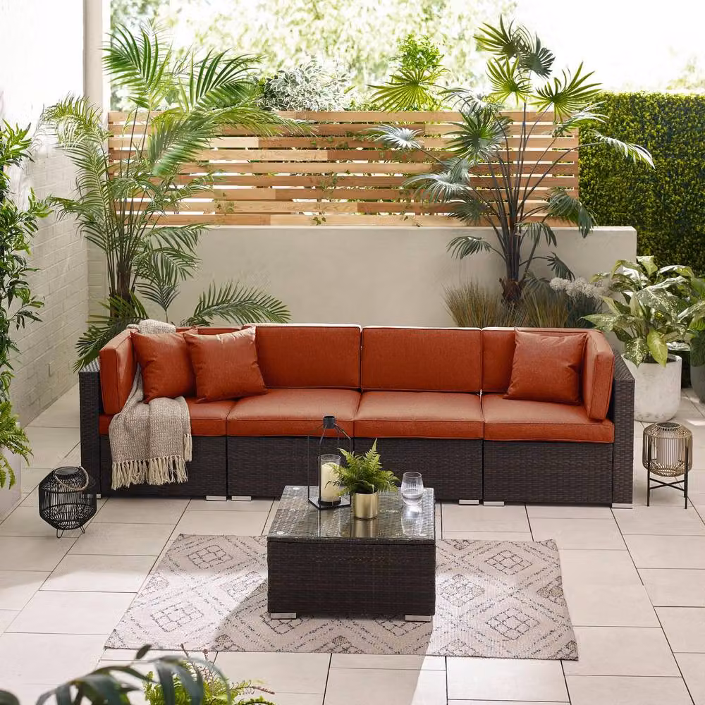 FurnitureboxUK Orlando 4 Seat Modular Outdoor Garden Rattan Sofa in Orange – 2