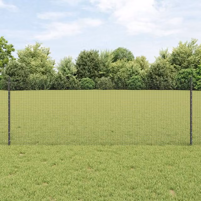 Berkfield Home Grey Steel Welded Wire Fence with 11 U-Profile Posts, W: 25 m, H: 0.8 m – 1