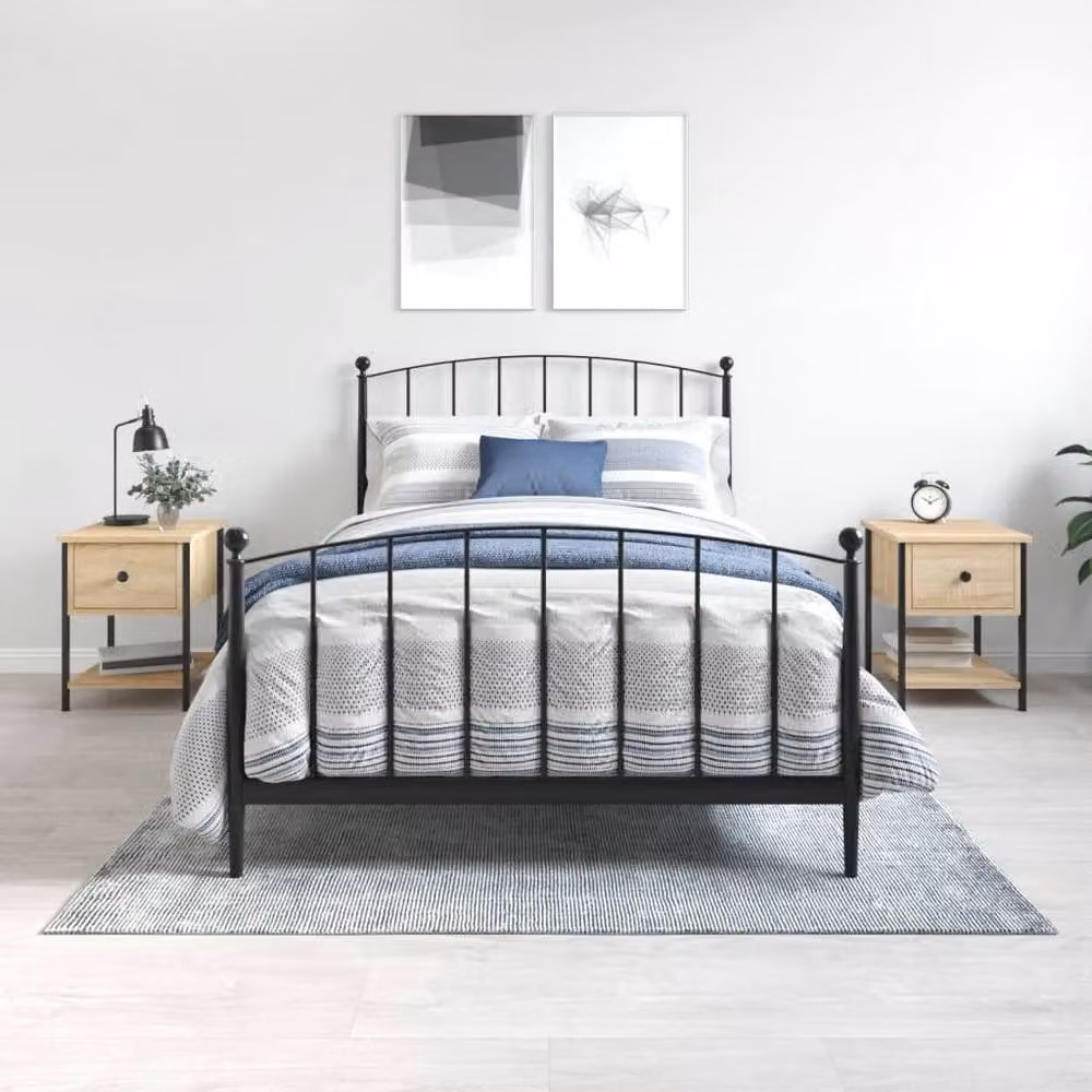 Berkfield Home Elegant Bedside Tables, 2 Piece Set in Sonoma Oak and Tan, W/D/H: 34 x 35.5 x 45 cm – 2